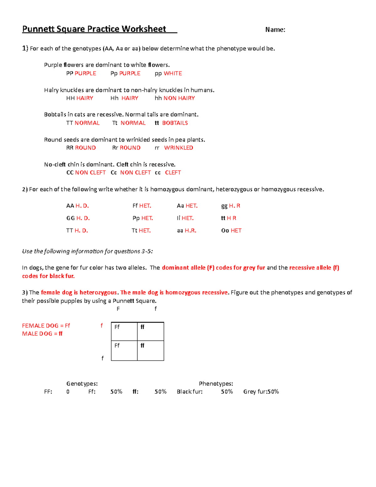 Punnett Square Practice Worksheet Name KEY 171e0l0 2 Punnett Square Practice Worksheet Name 1 Studocu