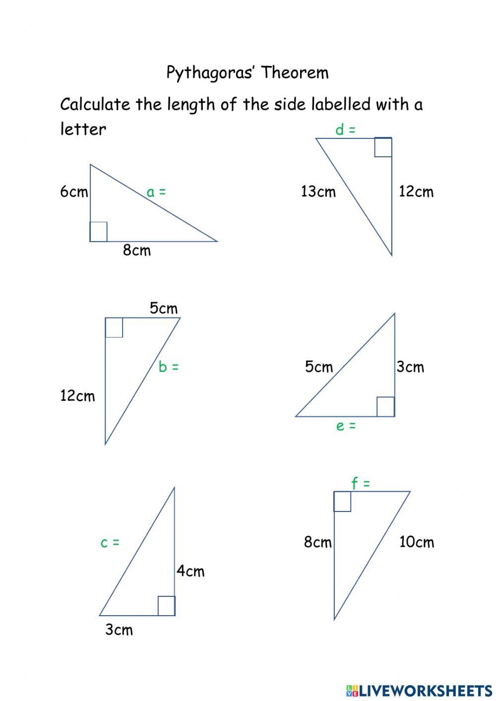 Pythagoras Theorem Online Worksheet Live Worksheets Worksheets Library