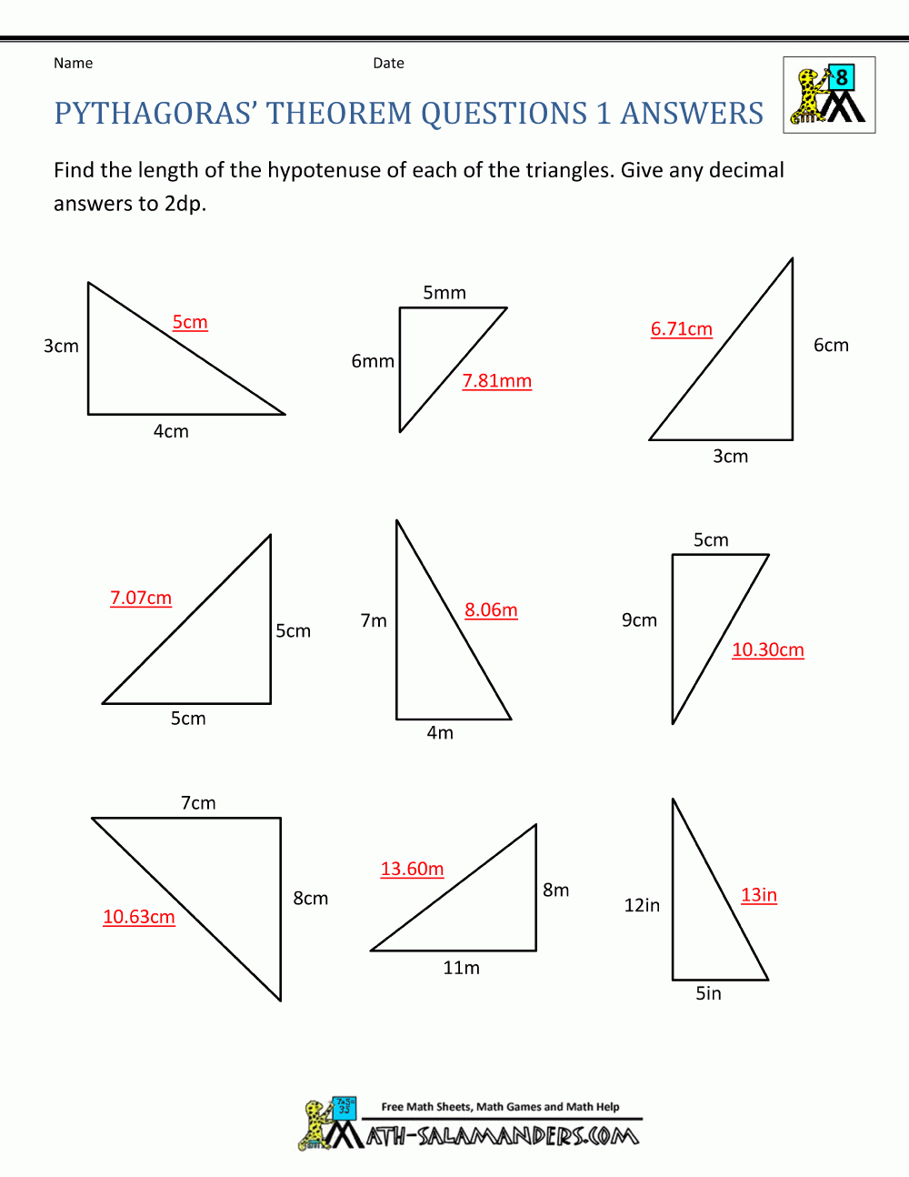 Pythagoras Theorem Questions
