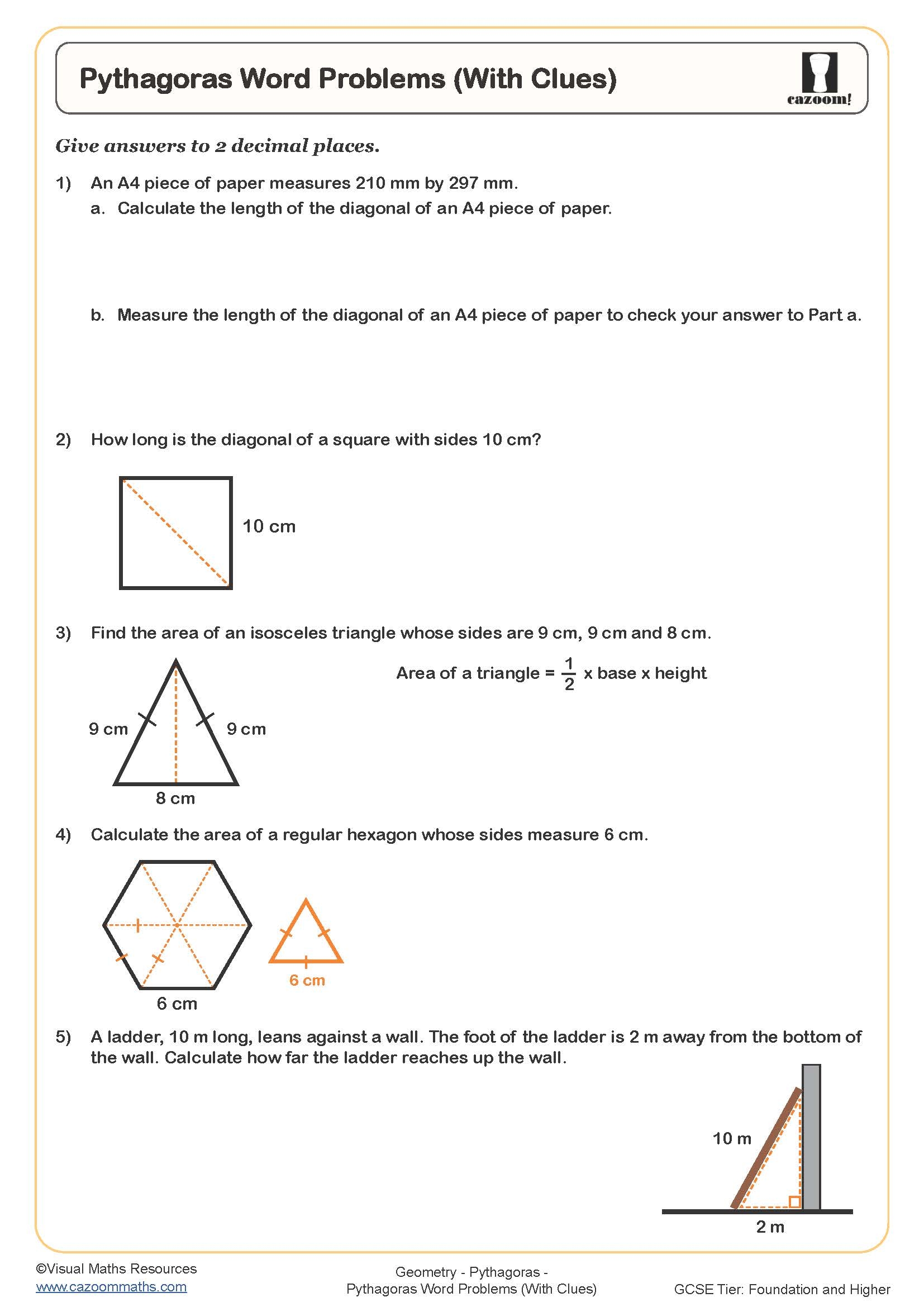 Pythagoras Word Problems With Clues Worksheet Cazoom Maths Worksheets