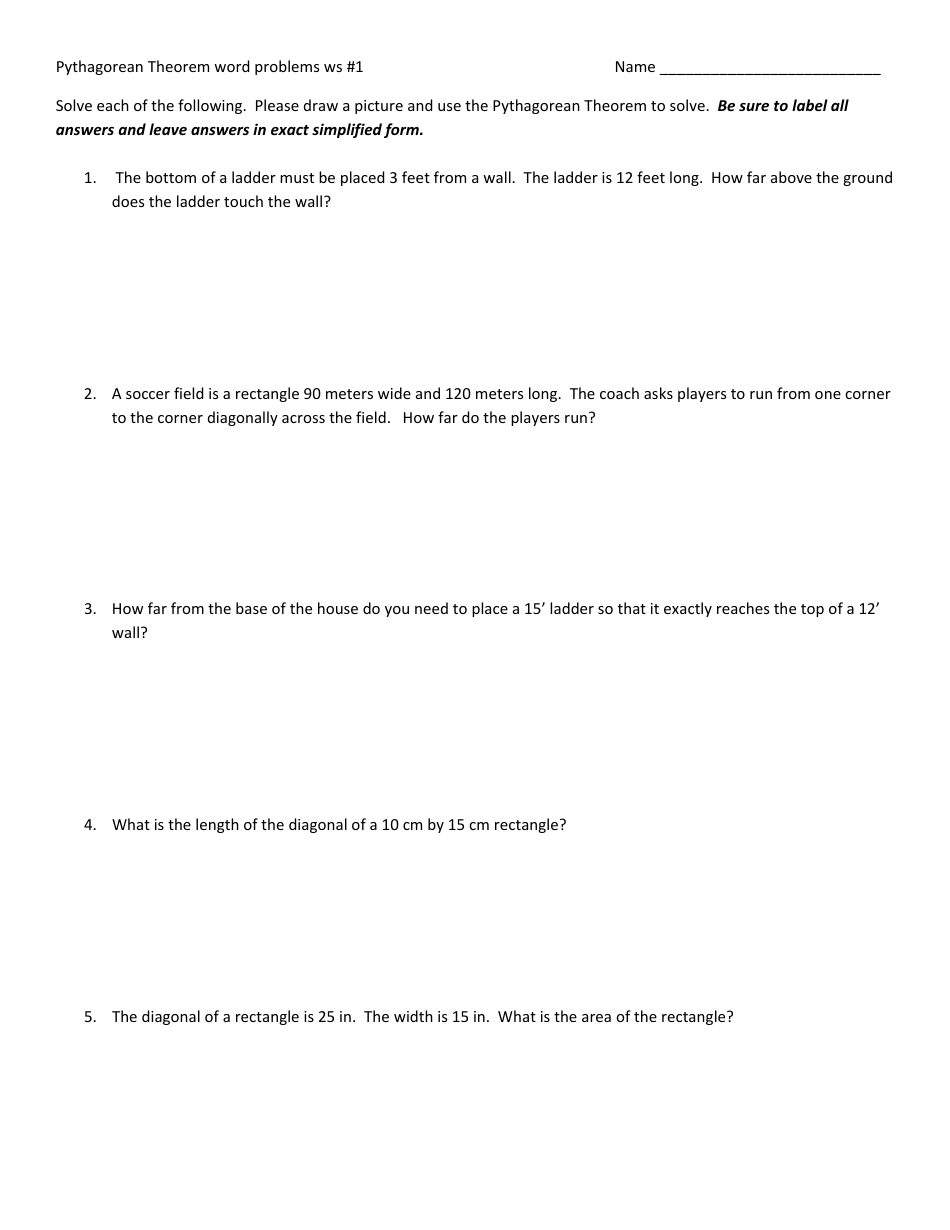 Pythagorean Theorem Word Problems Worksheet With Answer Key Download Printable PDF Templateroller