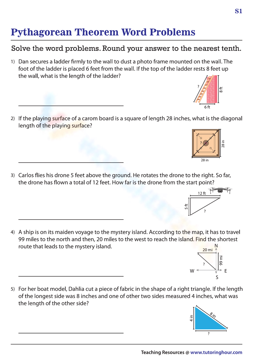 Pythagorean Theorem Word Problems Worksheets Printable