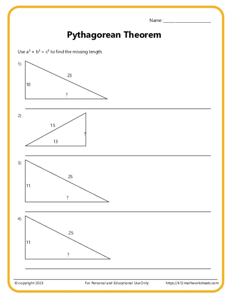 pythagorean theorem word problems worksheet