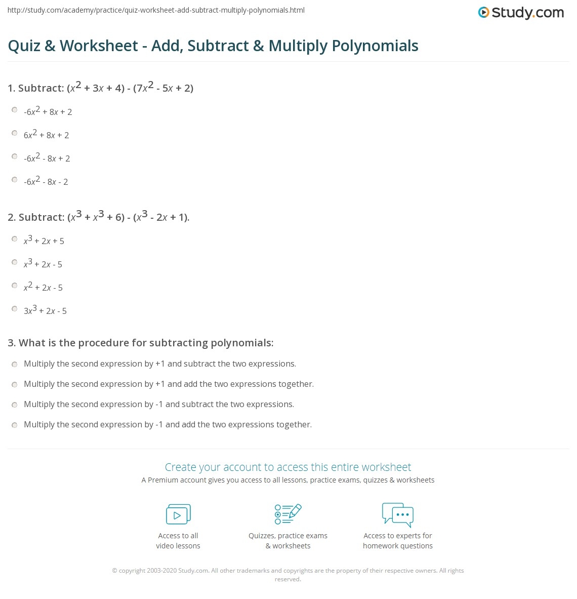 adding and subtracting polynomials worksheet