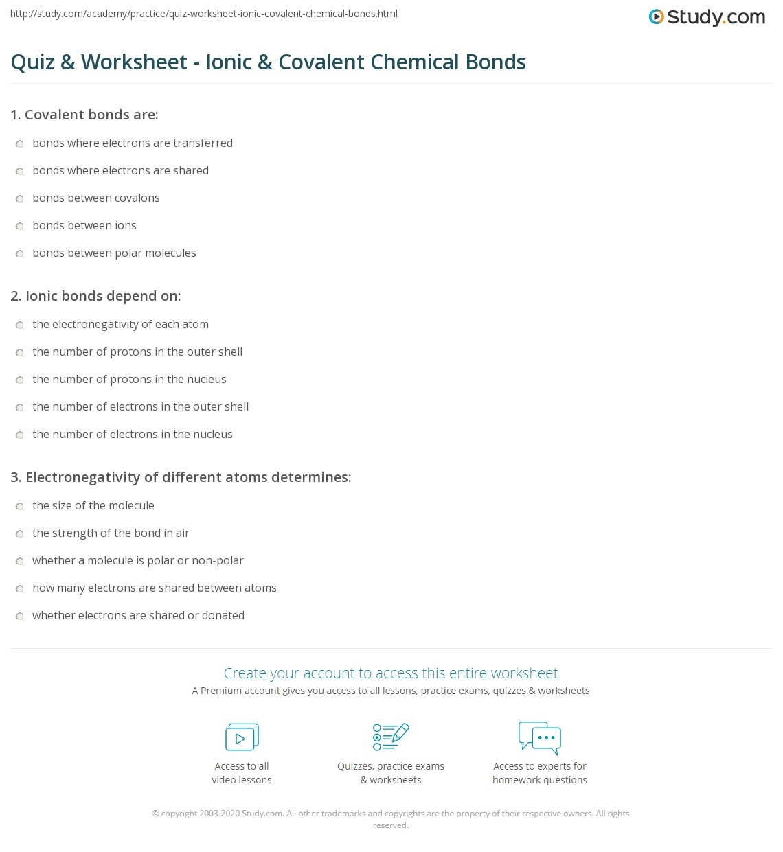 worksheet chemical bonding ionic and covalent