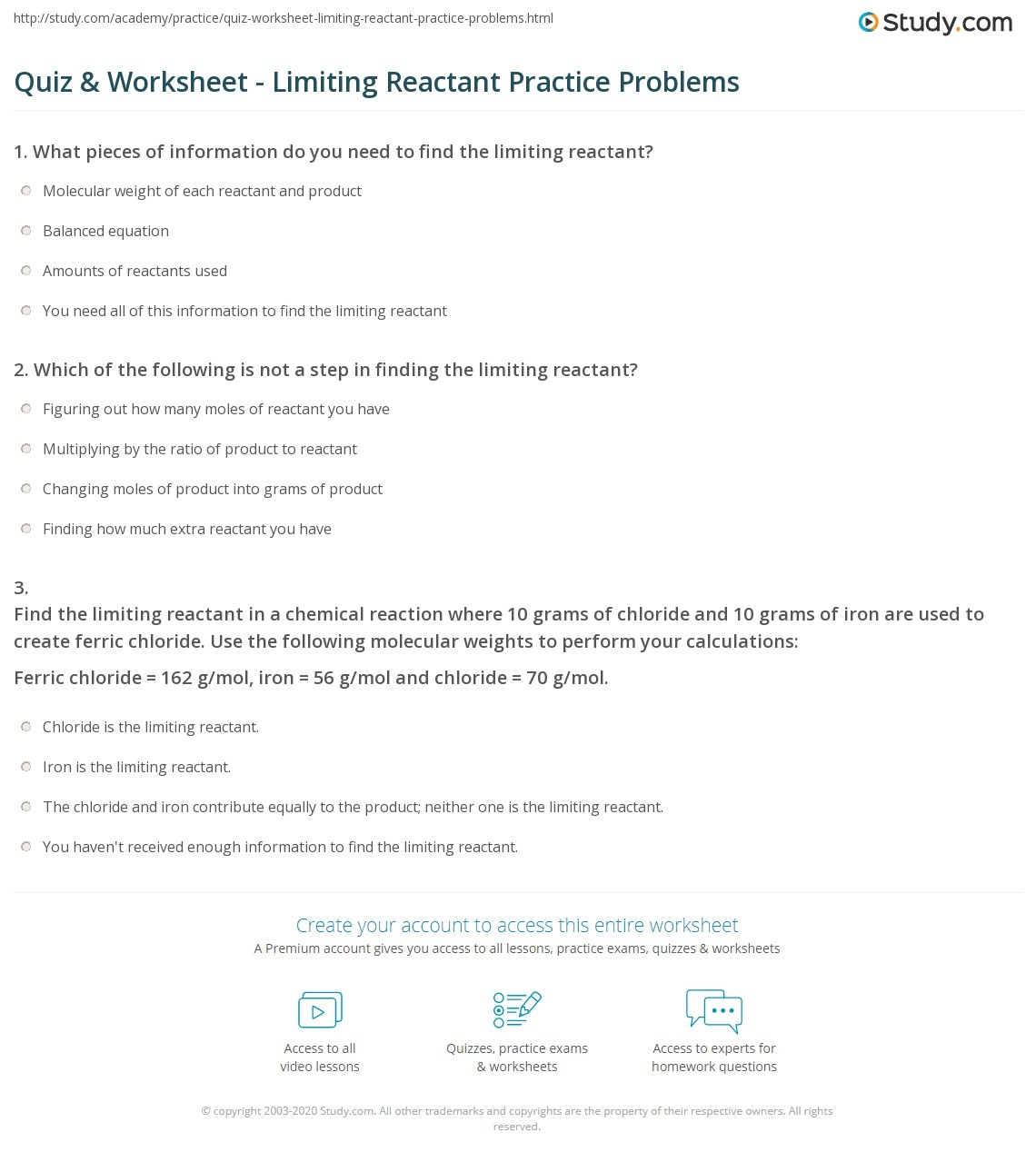 Quiz Worksheet Limiting Reactant Practice Problems Study Quiz Worksheet Limiting Reactant Practice Problems Study