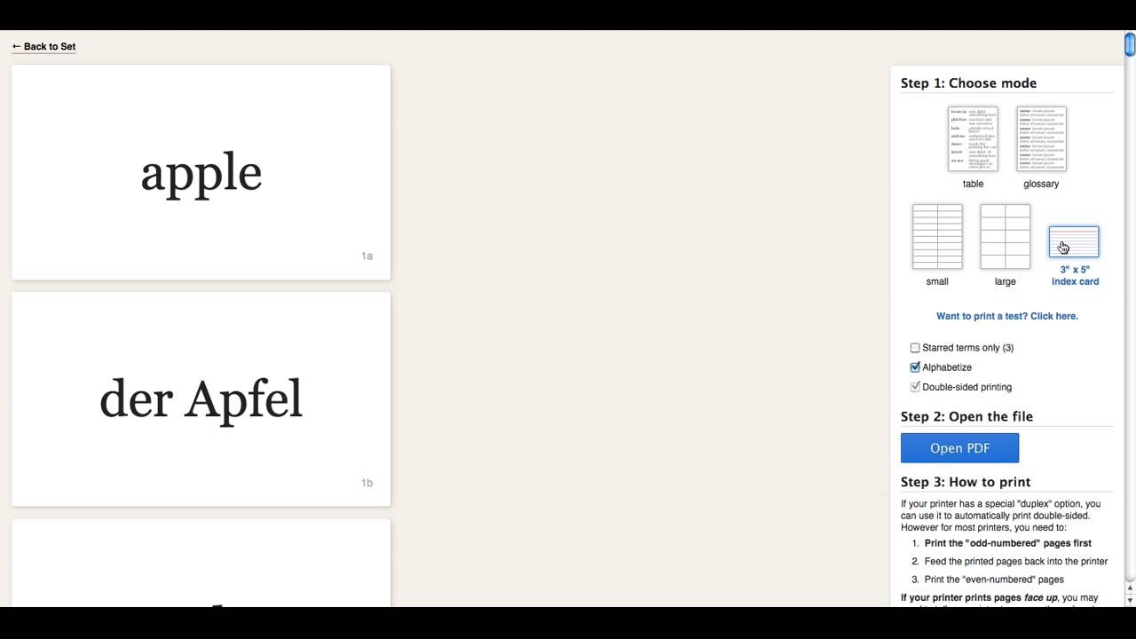 print quizlet flashcards