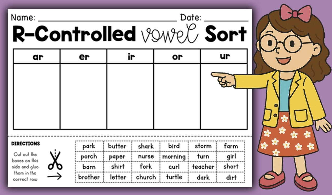 R Controlled Vowel AR EI IR OR UR Worksheet