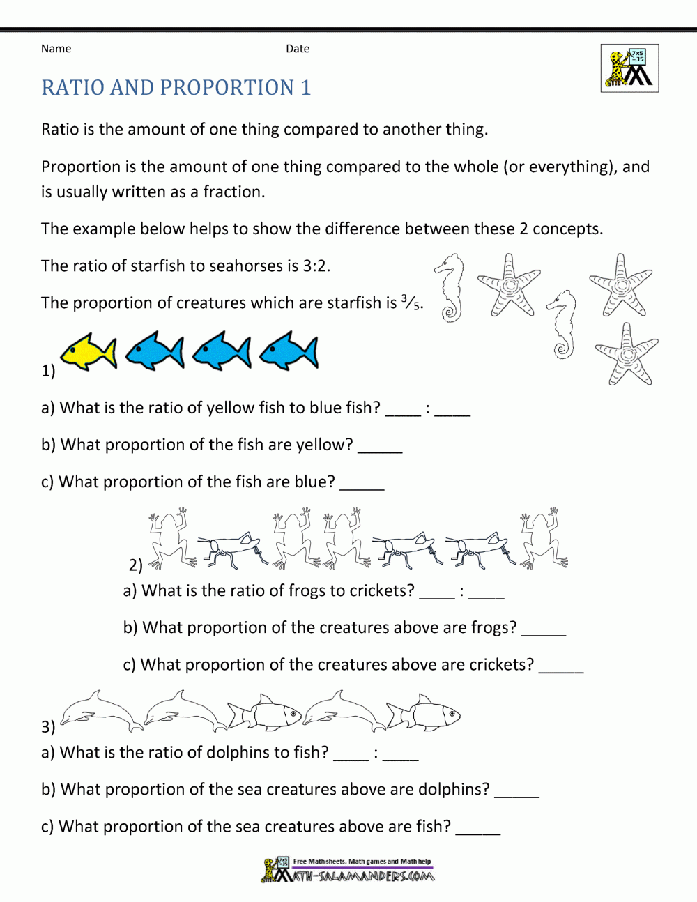 Ratio And Proportion Worksheet