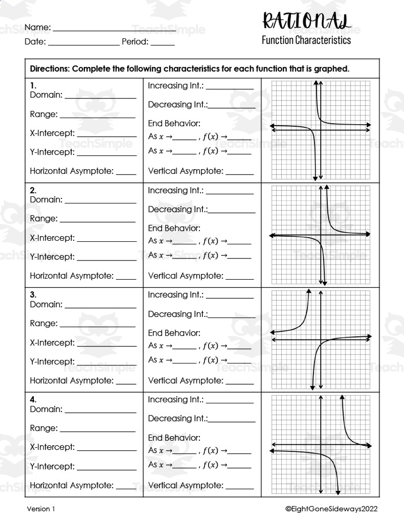 Rational Function Characteristic Worksheet By Teach Simple Rational Function Characteristic Worksheet By Teach Simple