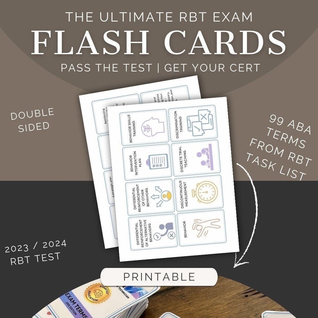 RBT Exam Flashcards Printable Registered Behavior Technician Certification RBT Exam Prep RBT Certification Aba Exam Flash Cards Bacb Etsy