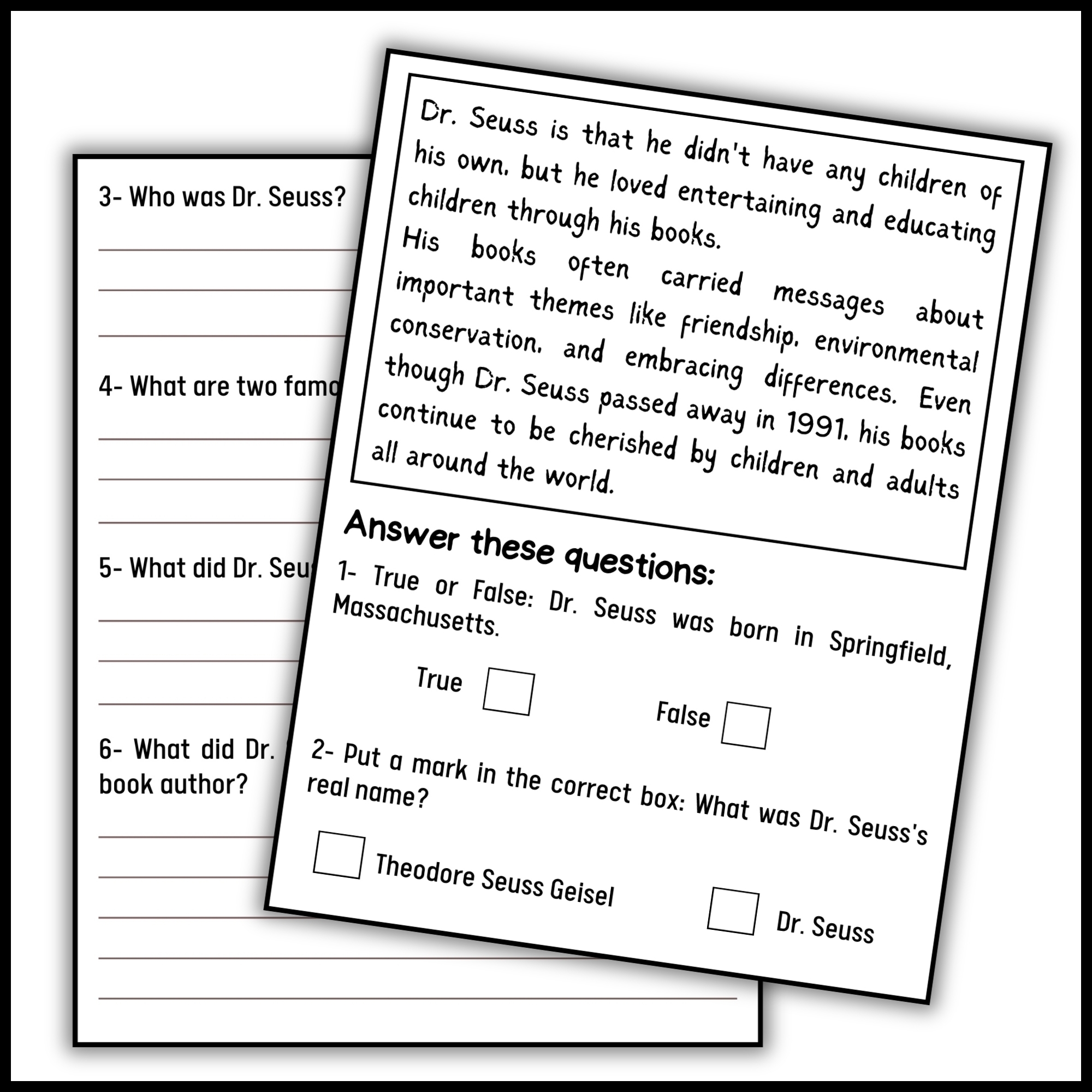 read across america worksheets