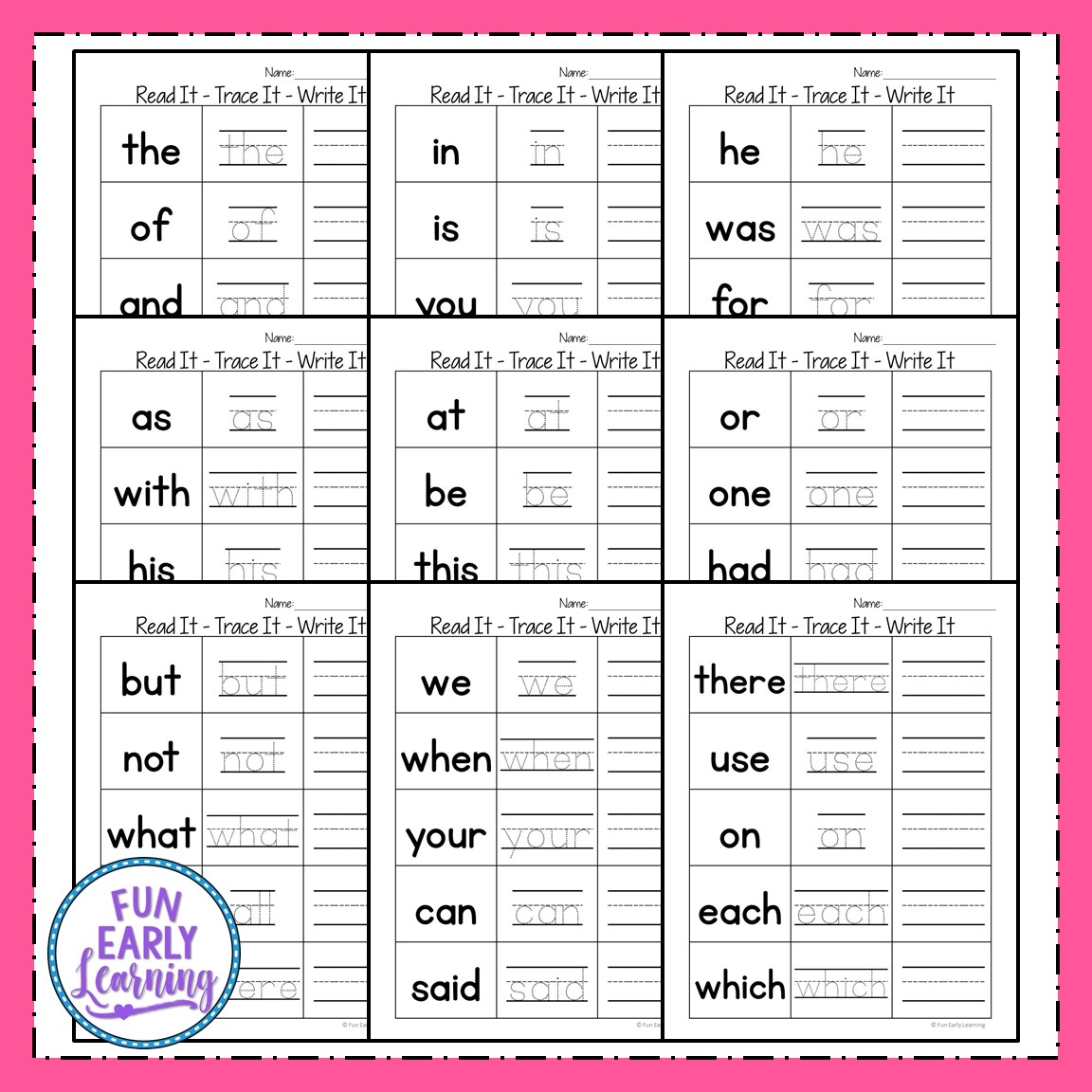 kindergarten worksheets sight words