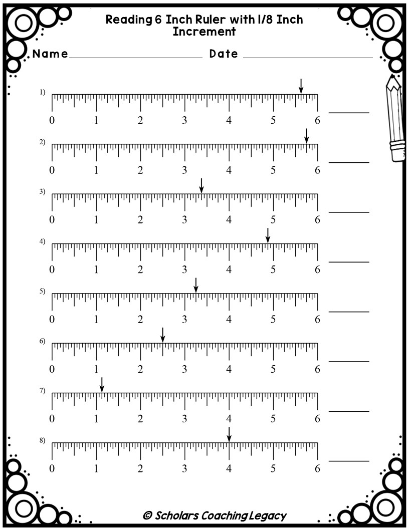 Reading A 6 Inch Ruler With 1 8 Inch Increment Worksheet Math Problems Made By Teachers