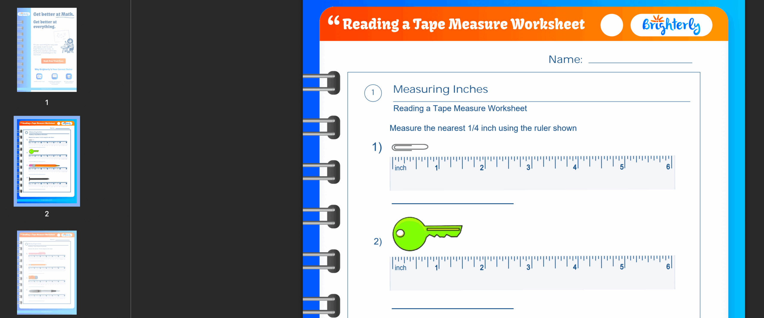 reading tape measure worksheet