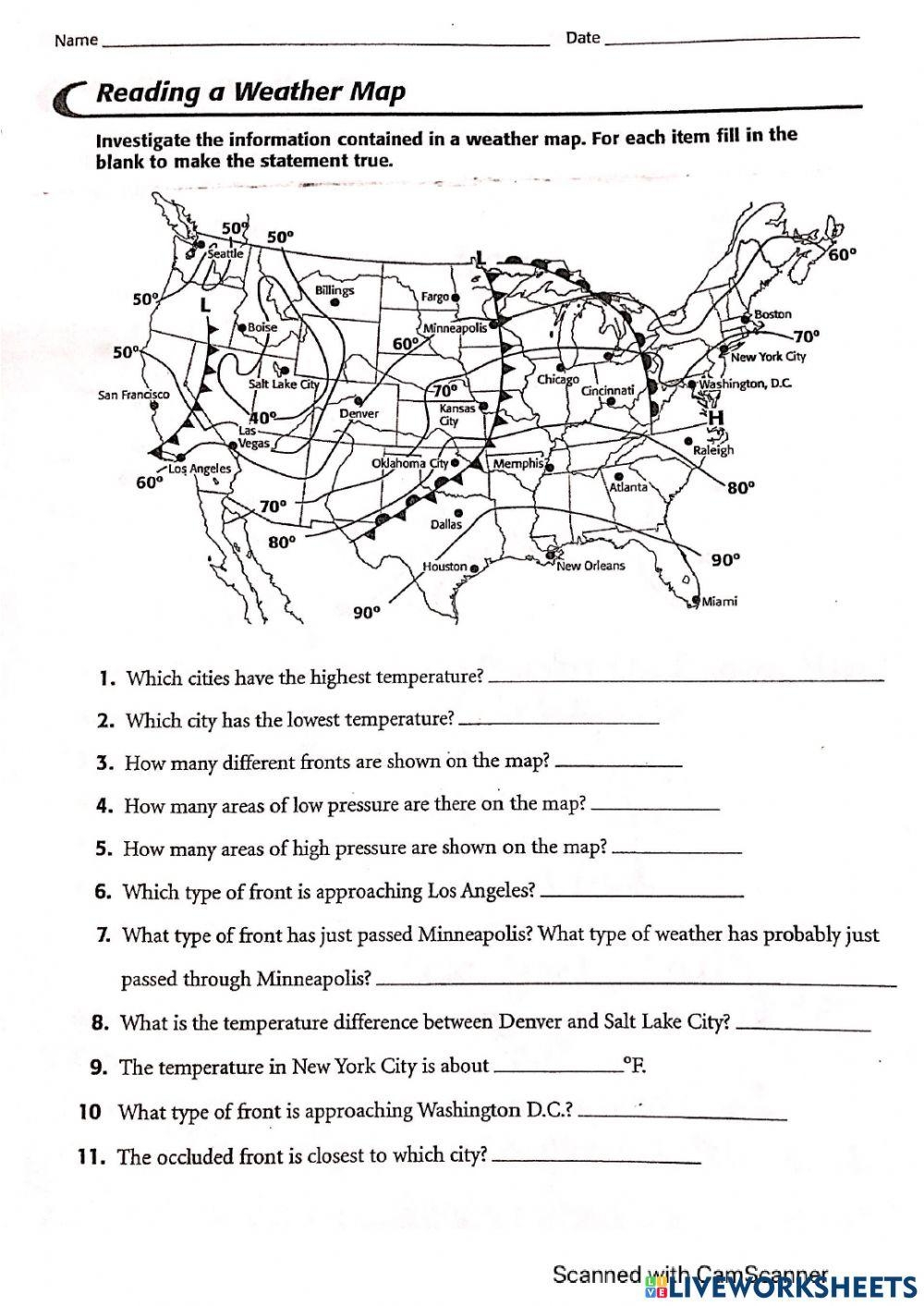 Reading A Weather Map Online Exercise For Live Worksheets Worksheets Library