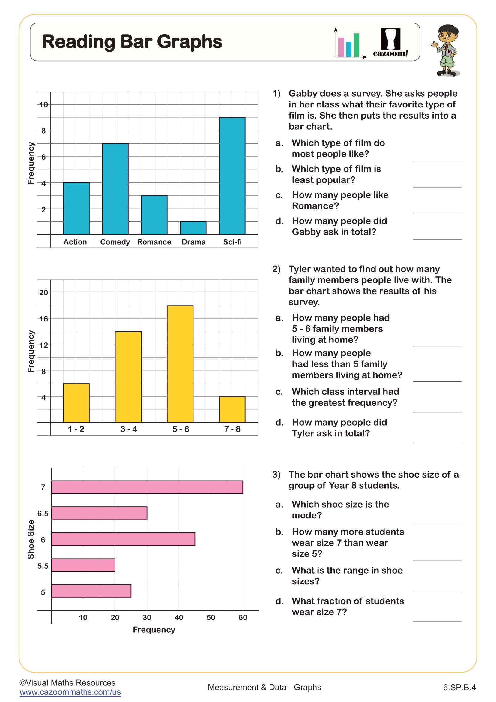 Reading Bar Graphs Worksheet Fun And Engaging 6th Grade PDF Worksheets Cazoom Math