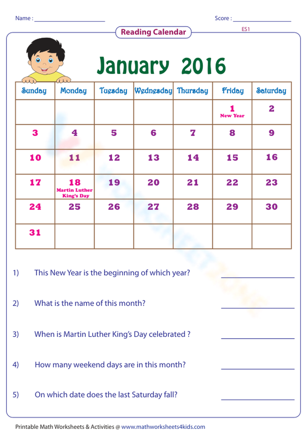 Reading Calendar Month Easy Worksheet Worksheets Library