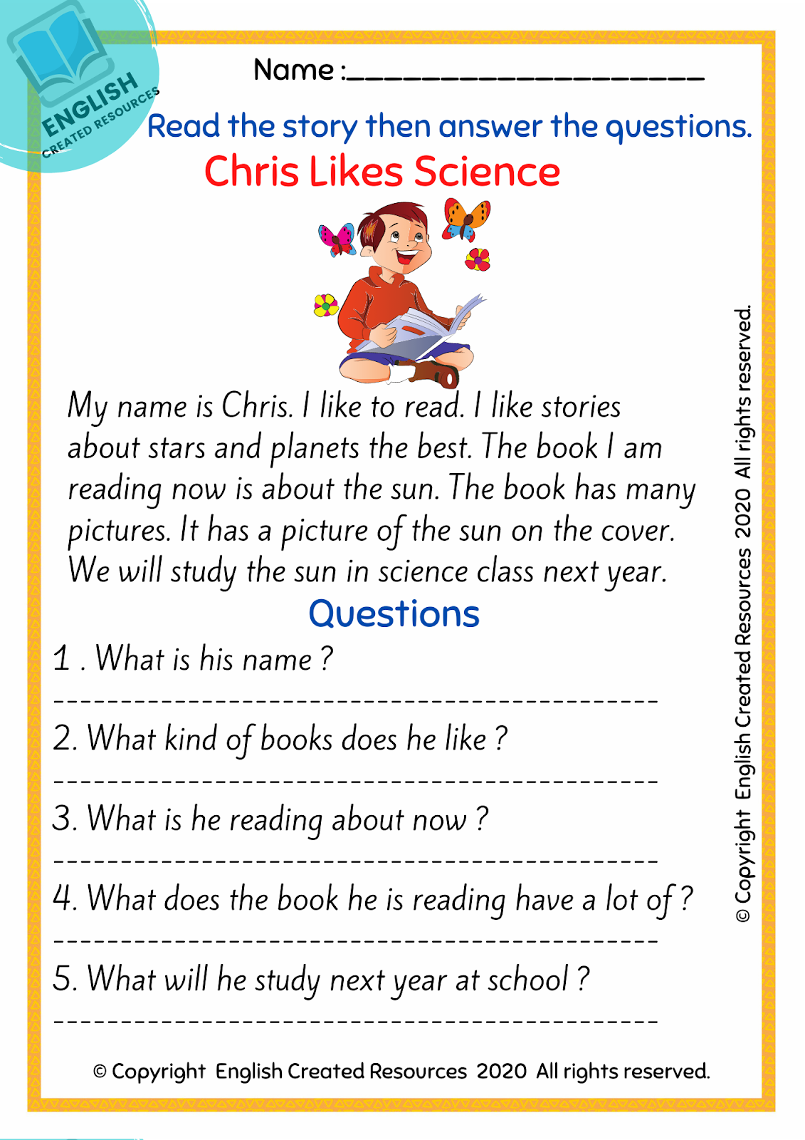 english reading and comprehension worksheets