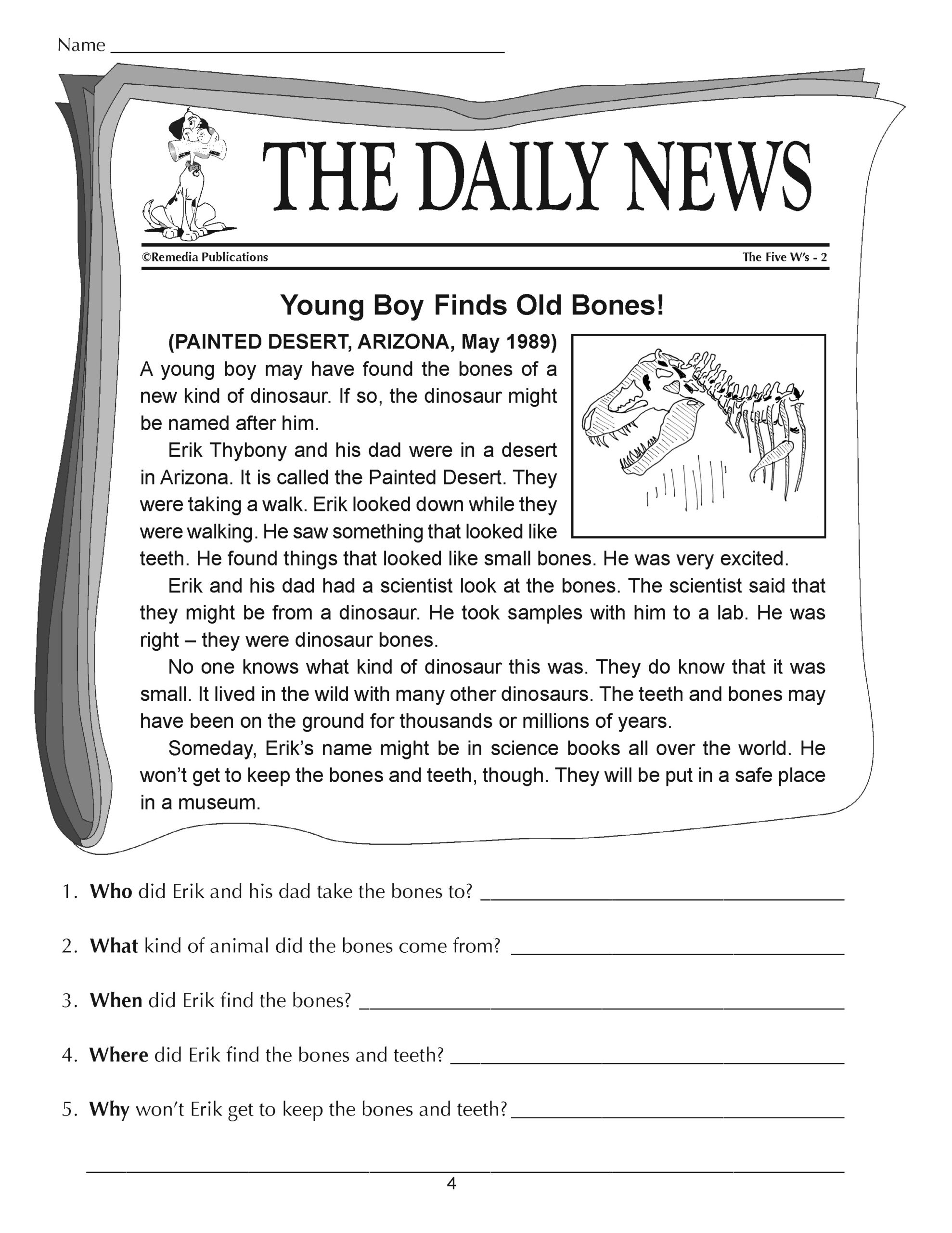 reading comprehension worksheets for fifth graders