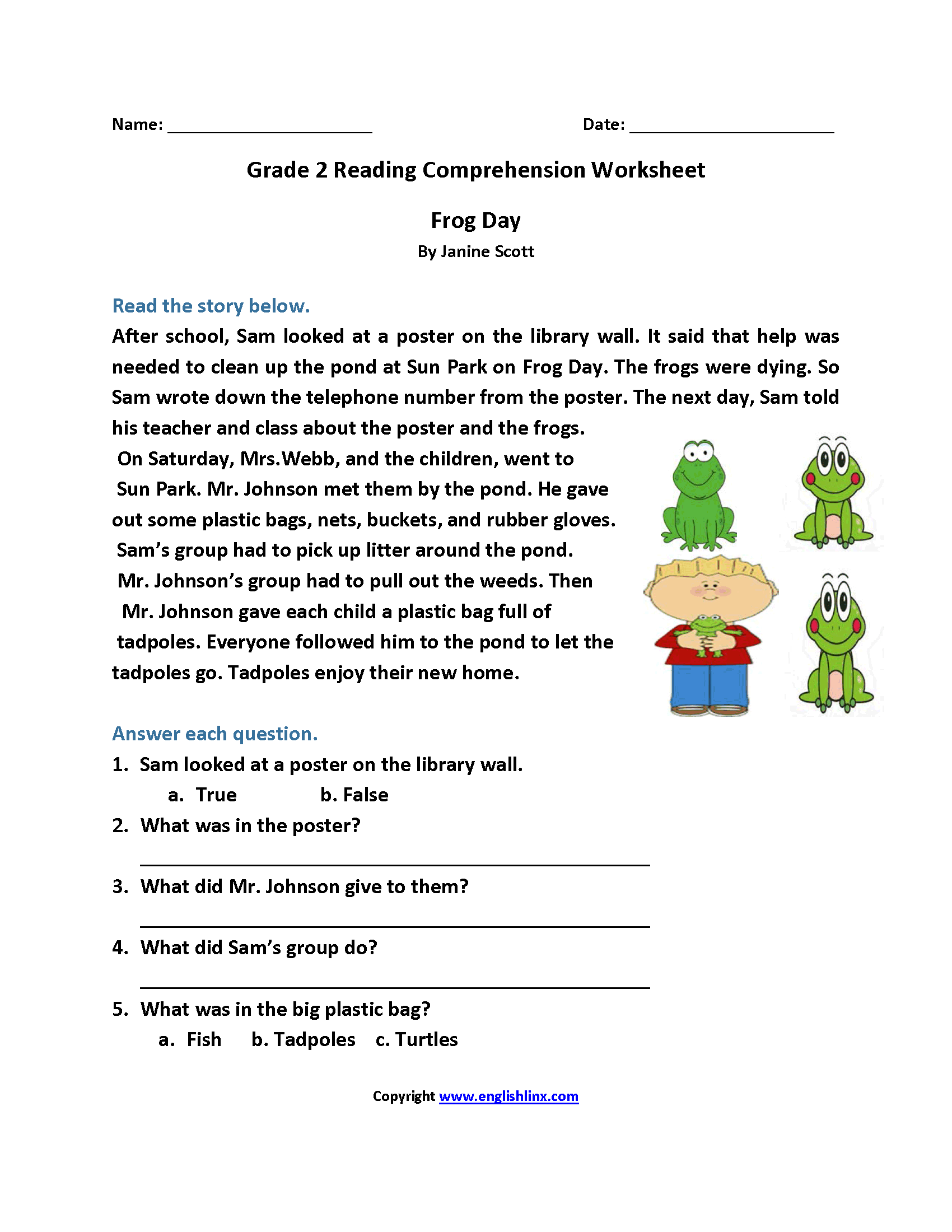 Reading Comprehension Passages First Grade Worksheets Library