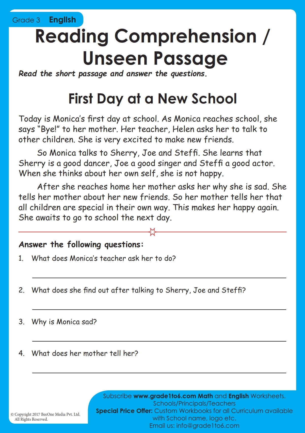 english reading comprehension worksheets