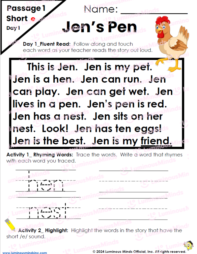 e reader worksheets