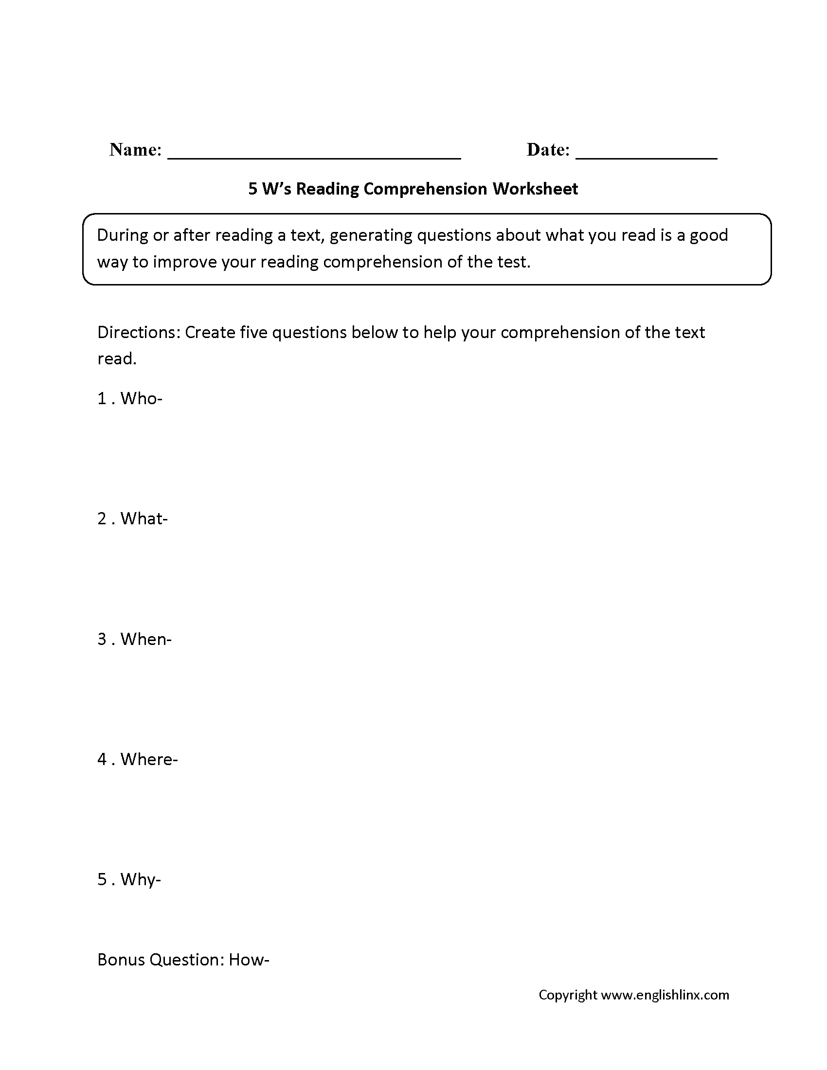 Reading Comprehension Worksheets Five W s Reading Comprehension Worksheets Reading Comprehension Worksheets Five W s Reading Comprehension Worksheets