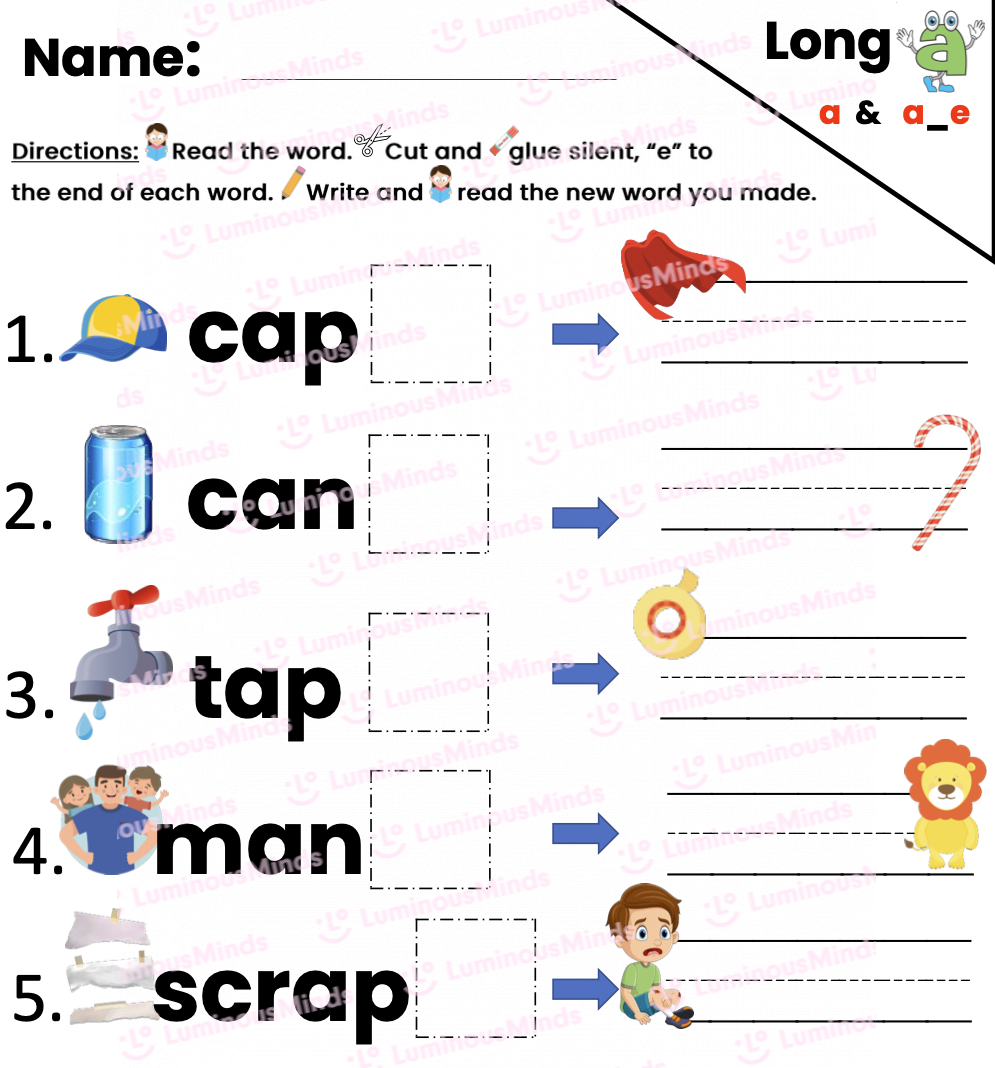 Reading Comprehension Worksheets Long A Worksheet Cut And Paste With A And A E