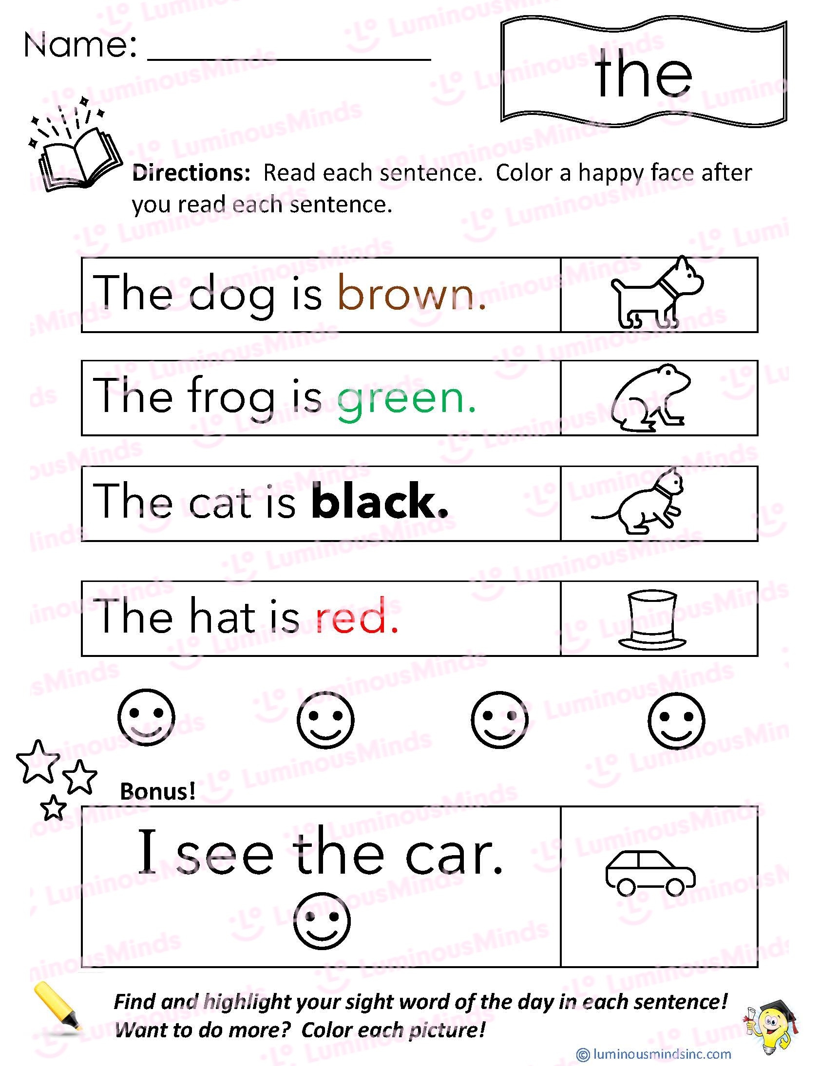 Reading Comprehension Worksheets Reading With Sight Word The