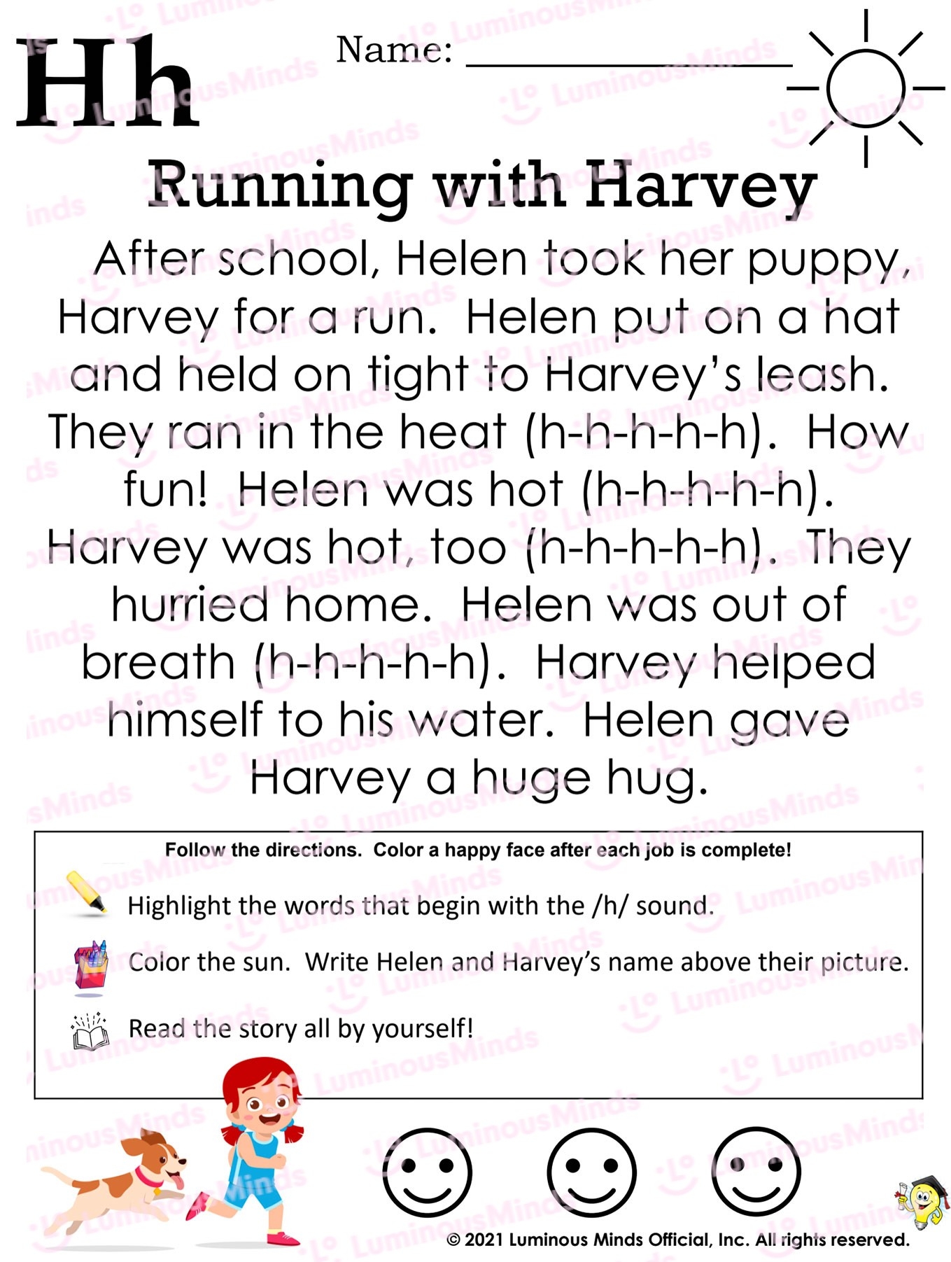 Reading Comprehension Worksheets Running With Harvey