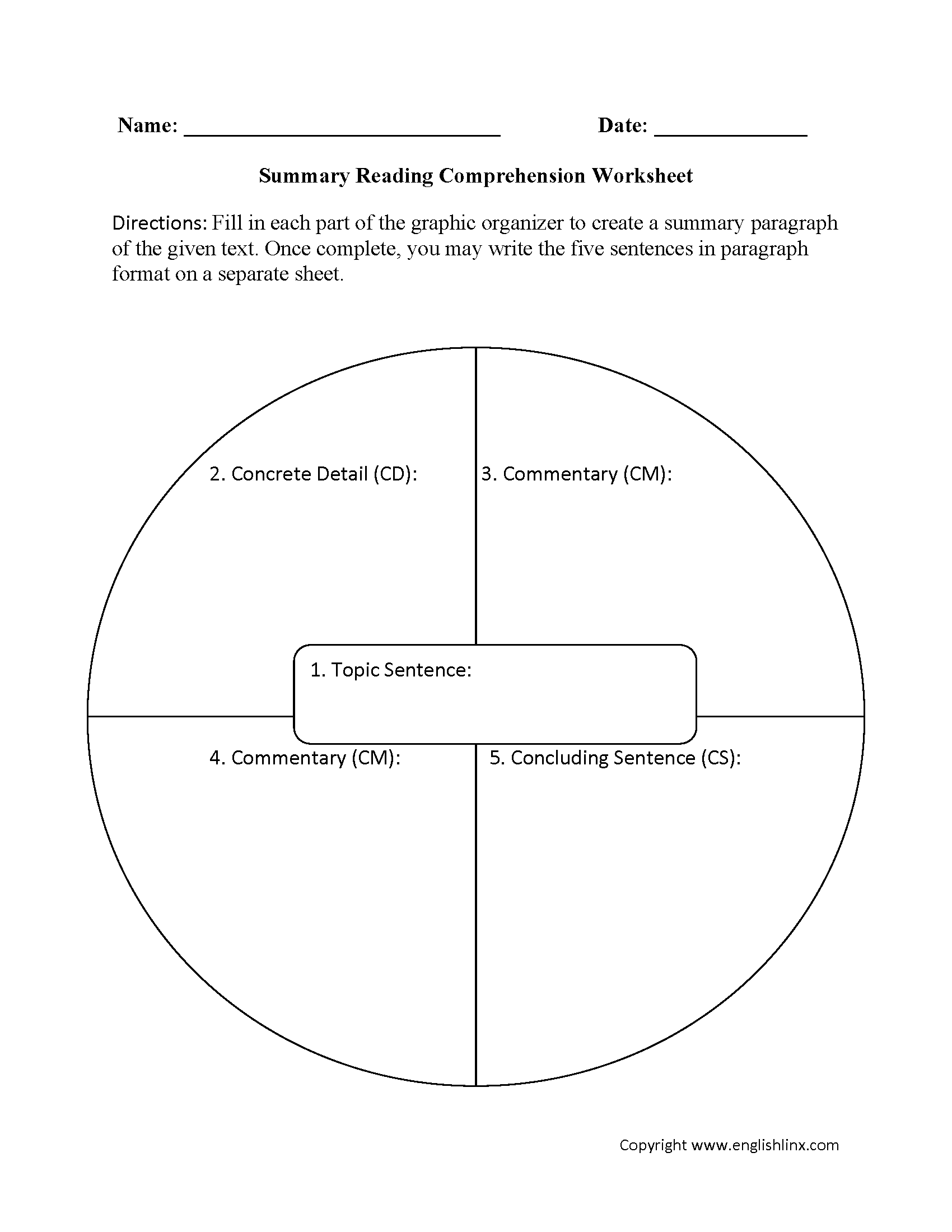 reading summary worksheet