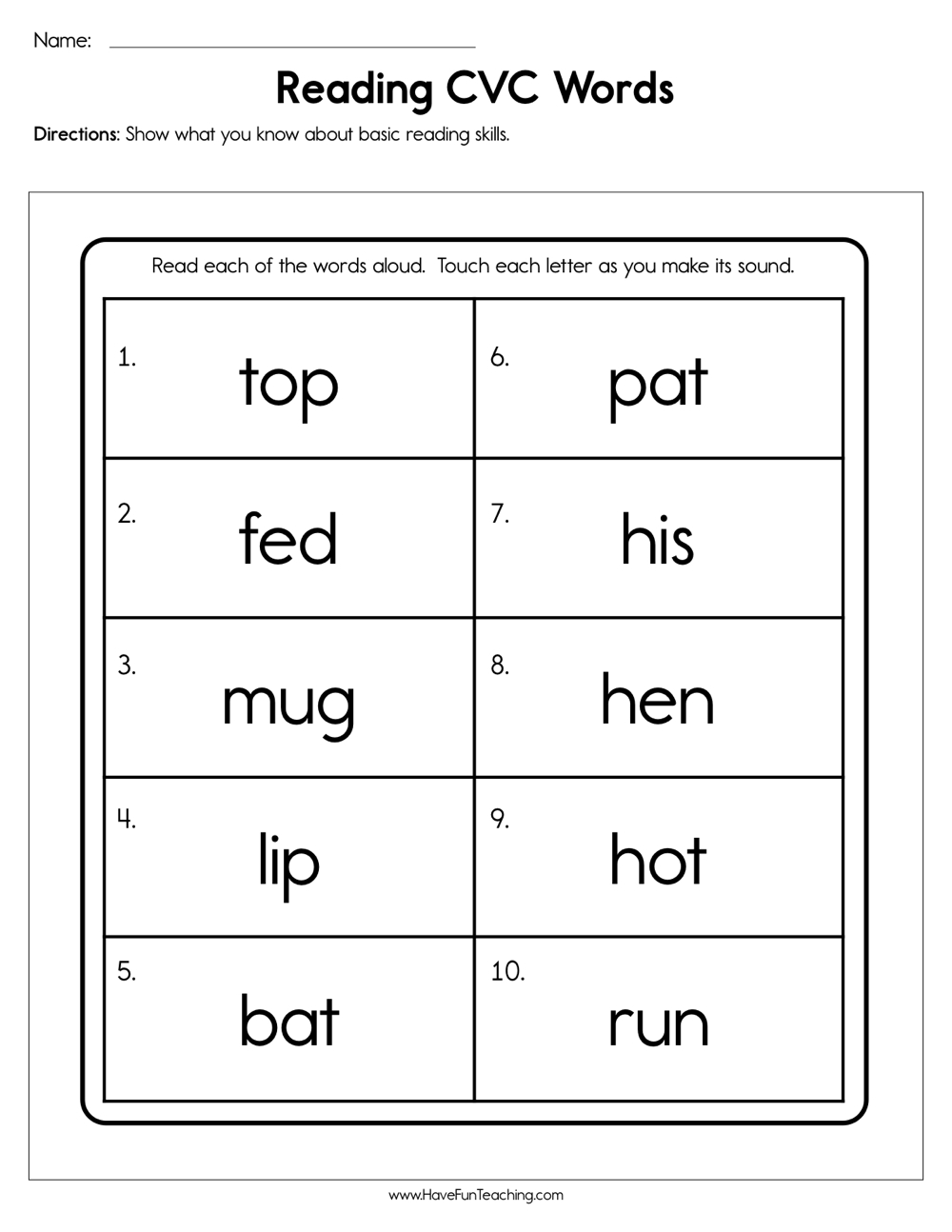 Reading CVC Words Worksheet Have Fun Teaching