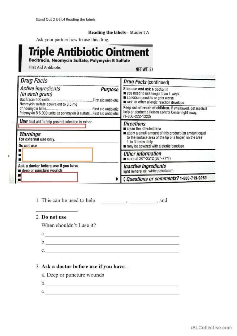 Reading Drug Labels English ESL Worksheets Pdf Doc