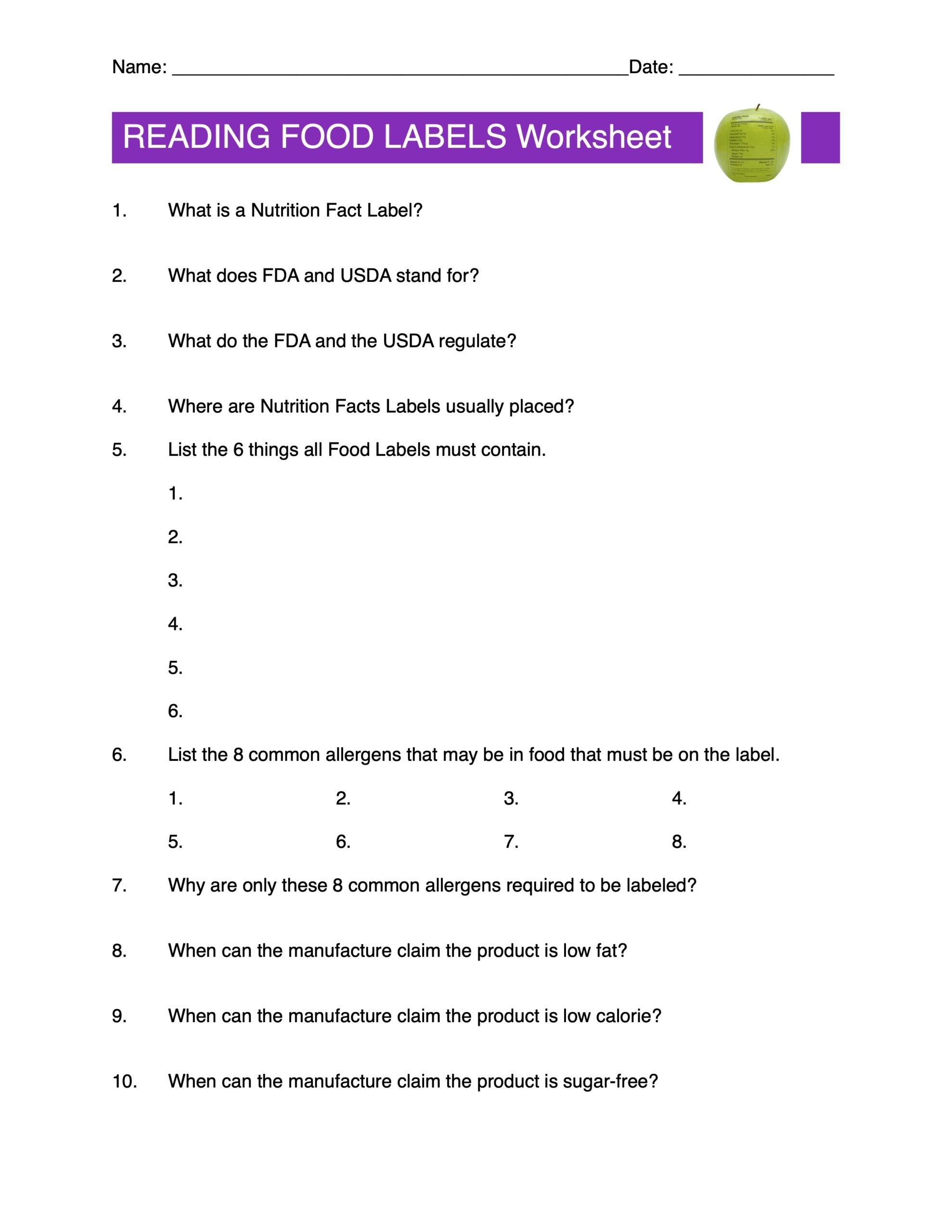 Reading Food Labels Content Sheet Worksheet And Answer Key Made By Teachers