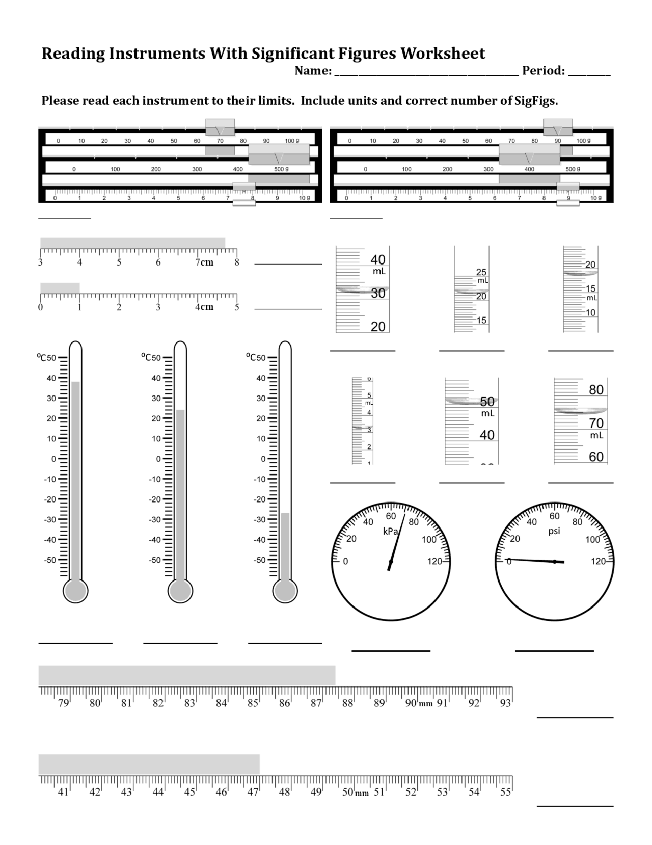 Reading Instruments With Significant Figures Worksheet Assignments Chemistry Docsity