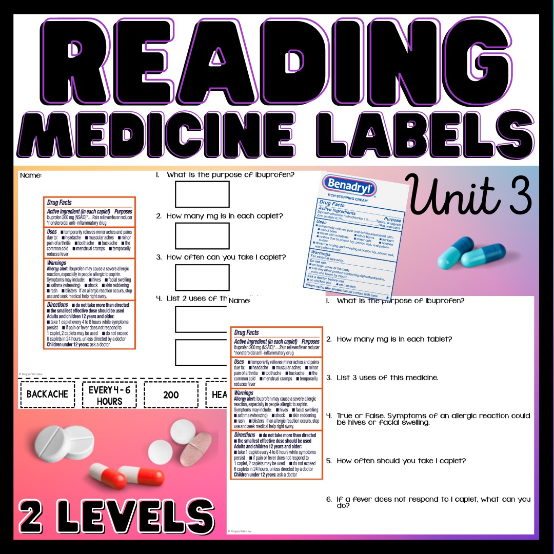 reading medication labels worksheet pdf