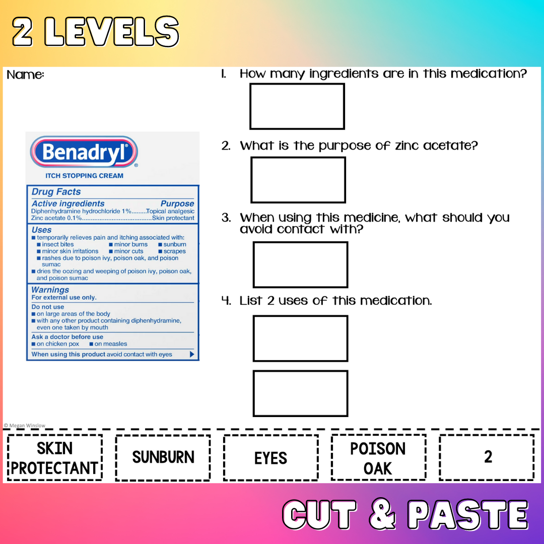 Reading Medicine Labels Unit 3 Functional Reading Life Skills Special Education Classful