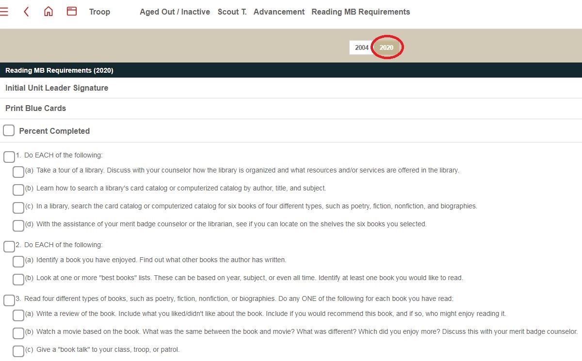 Reading Merit Badge Requirements Need Updated Scoutbook Bugs Scouting Forums