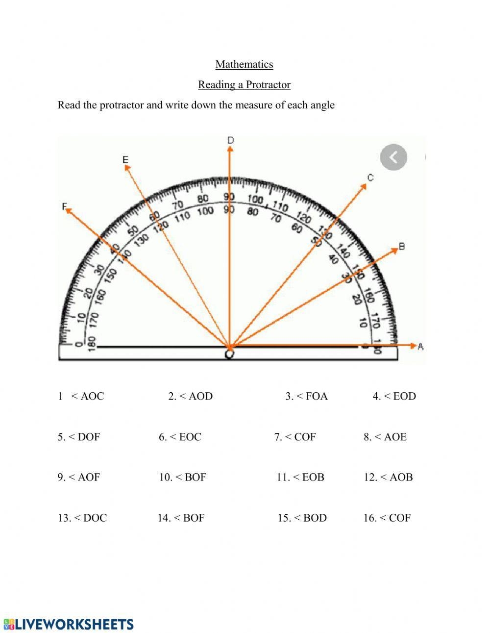 Reading S Protractor Worksheet Live Worksheets Worksheets Library