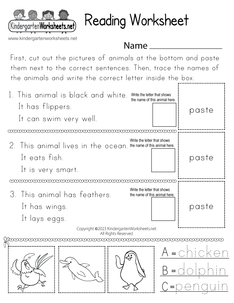 reading kindergarten worksheets