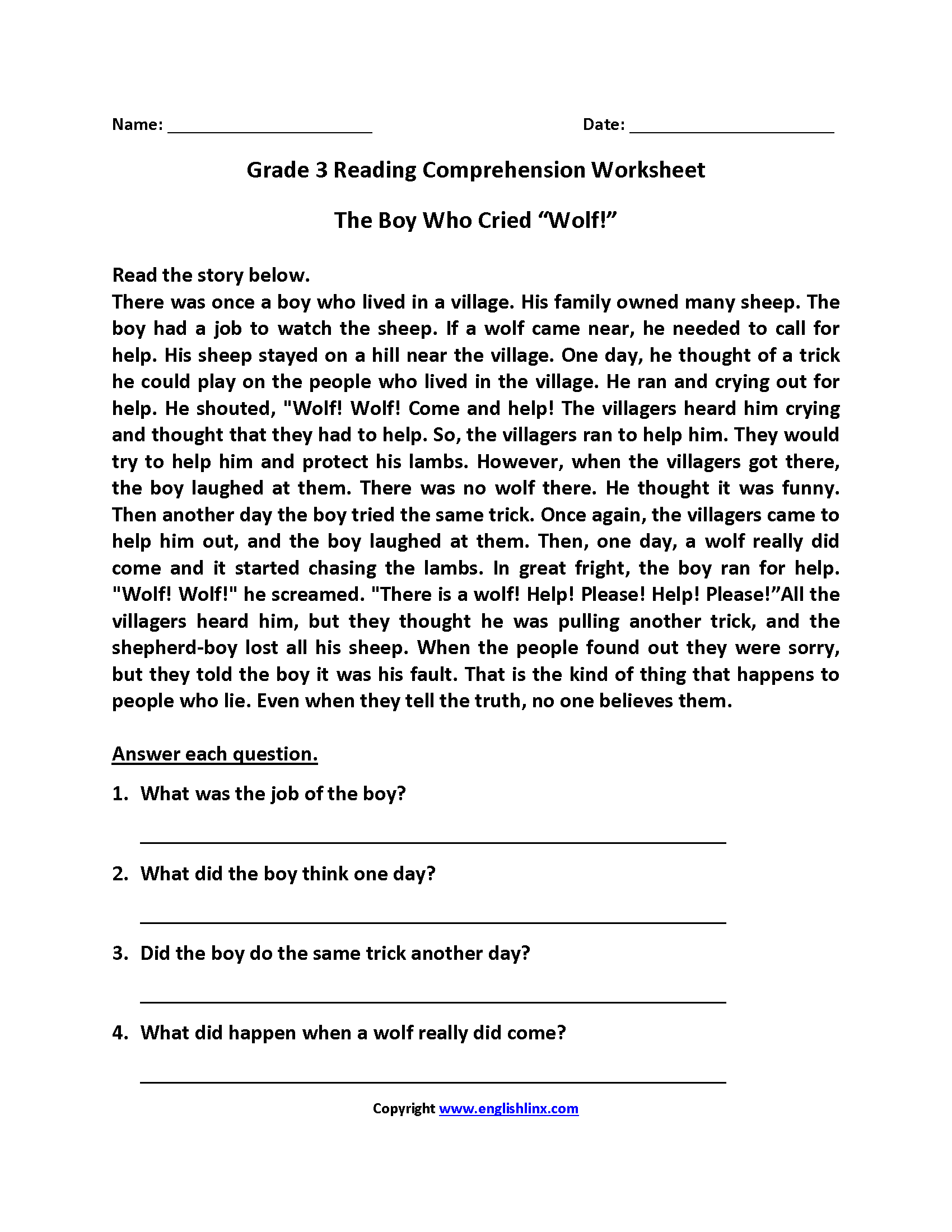 9th grade reading comprehension worksheets