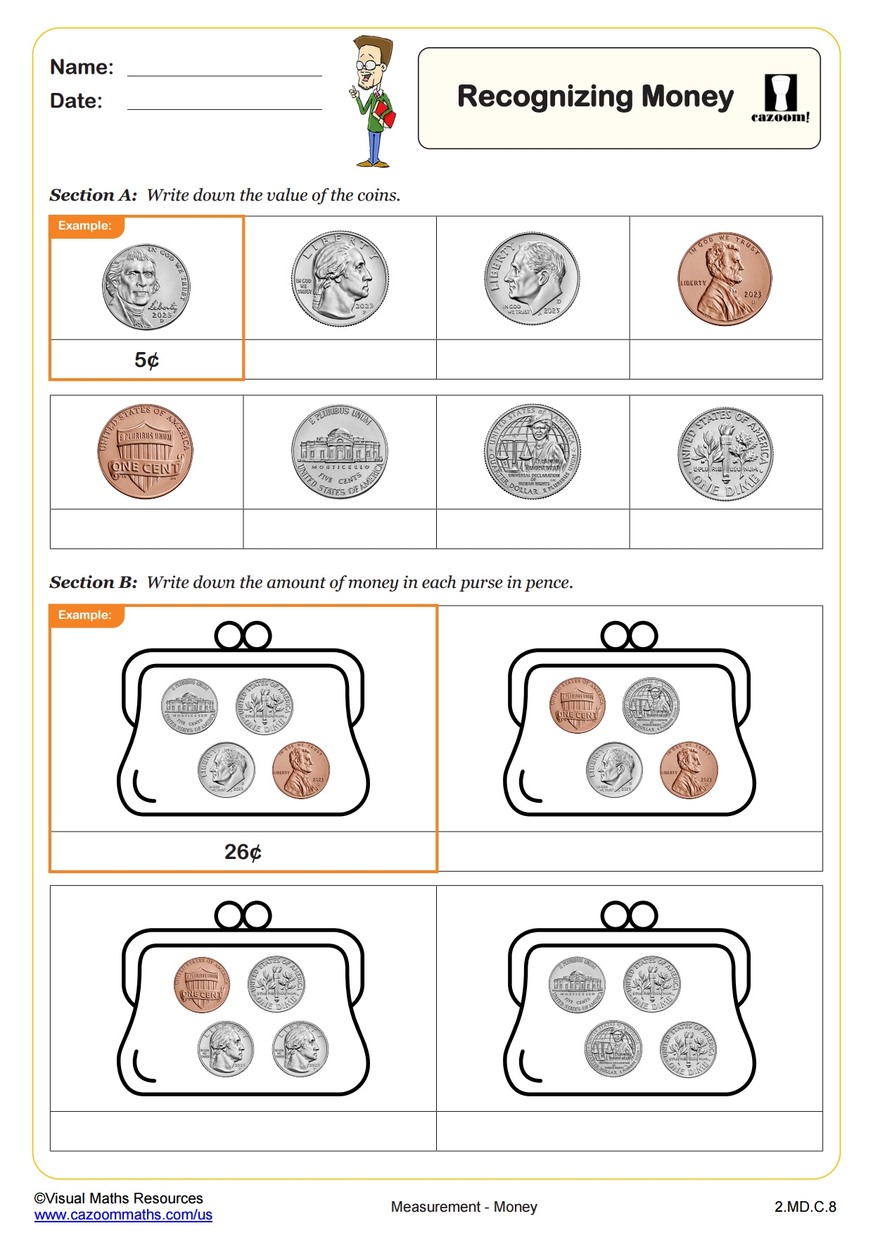 Recognising Money A PDF Printable Measurement And Data Worksheets Cazoom Math Recognising Money A PDF Printable Measurement And Data Worksheets Cazoom Math