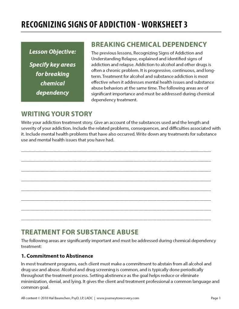 Recognizing Signs Of Addiction Worksheet 3 COD Journey To Recovery