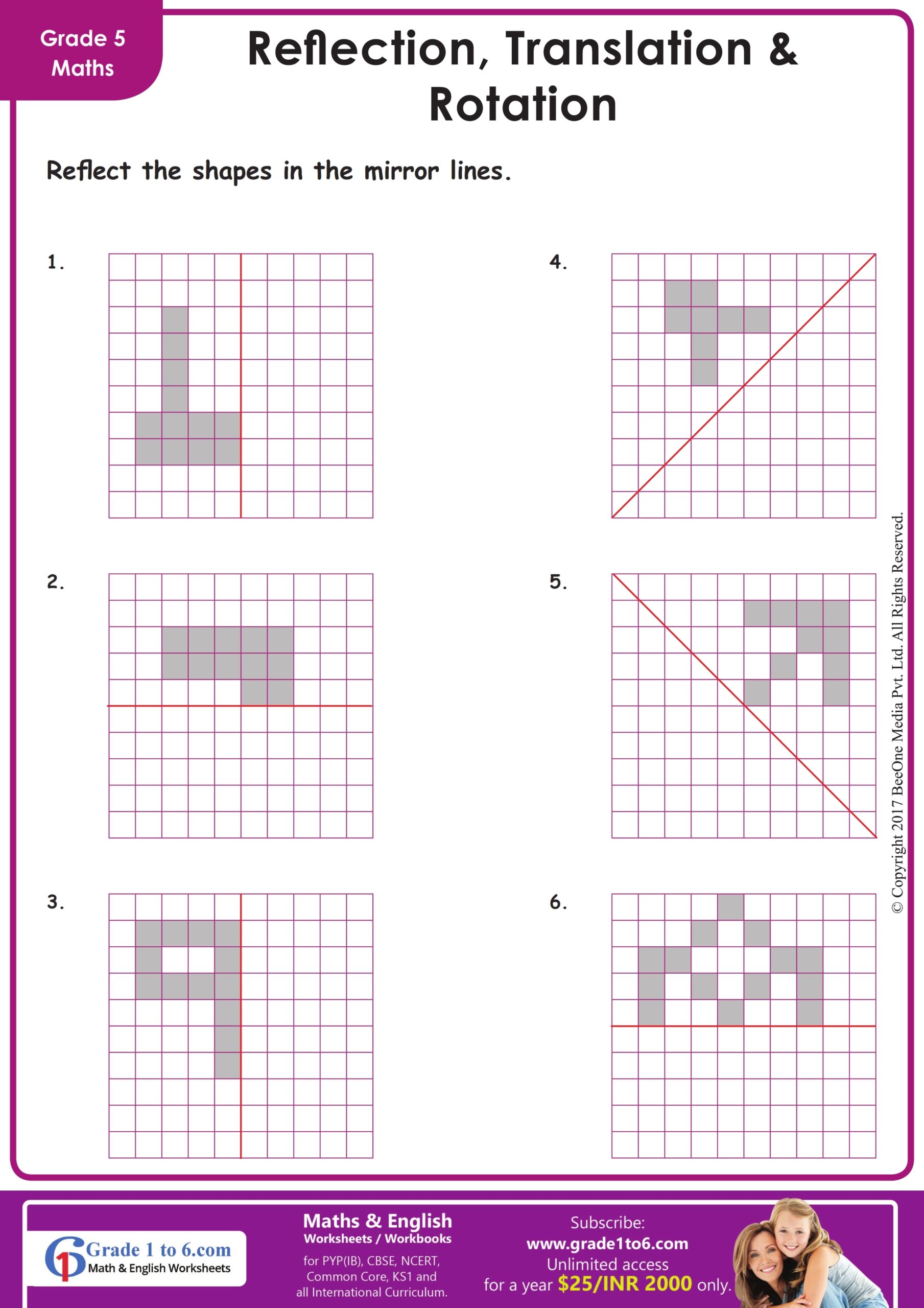 reflection math worksheets