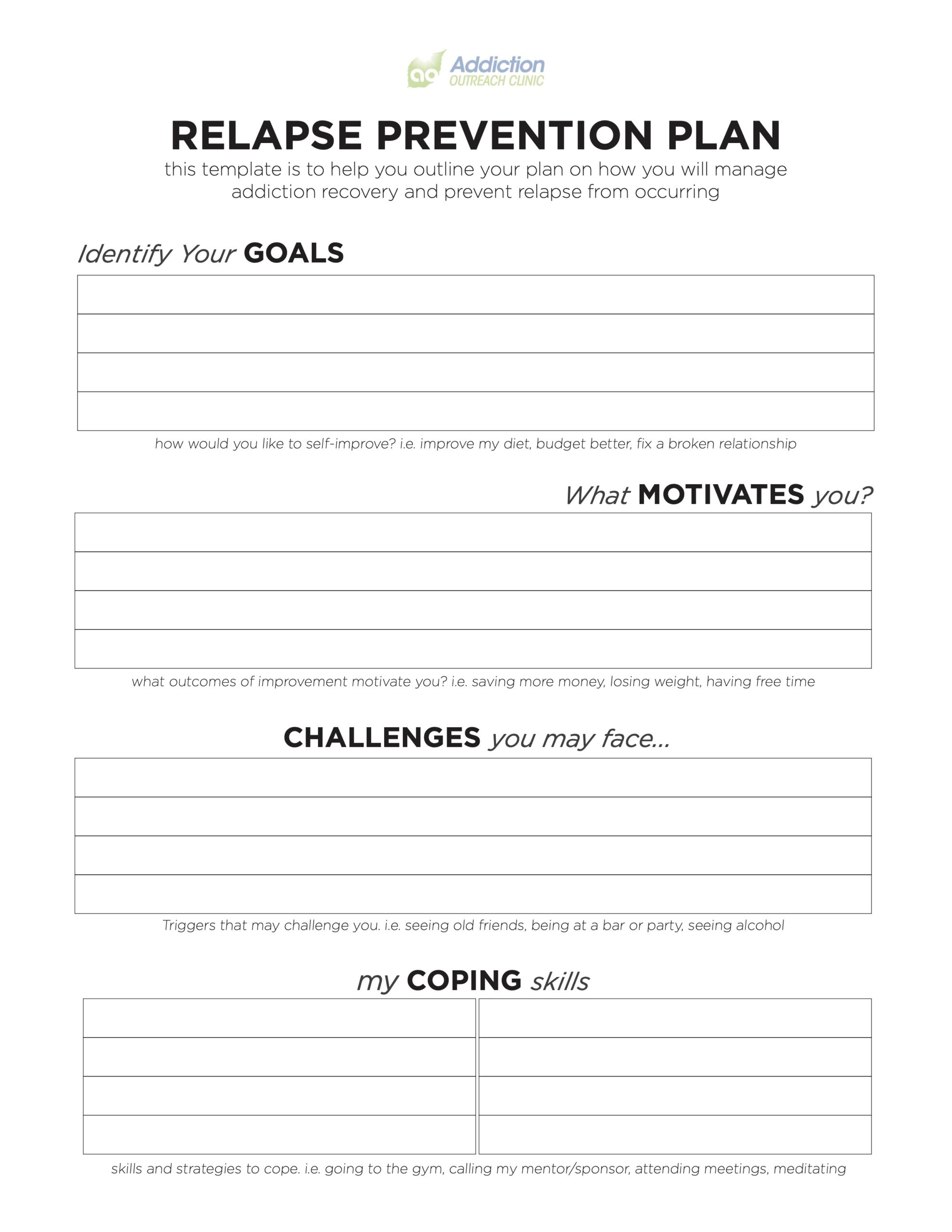 Relapse Prevention Plan Template PDF Worksheets Library