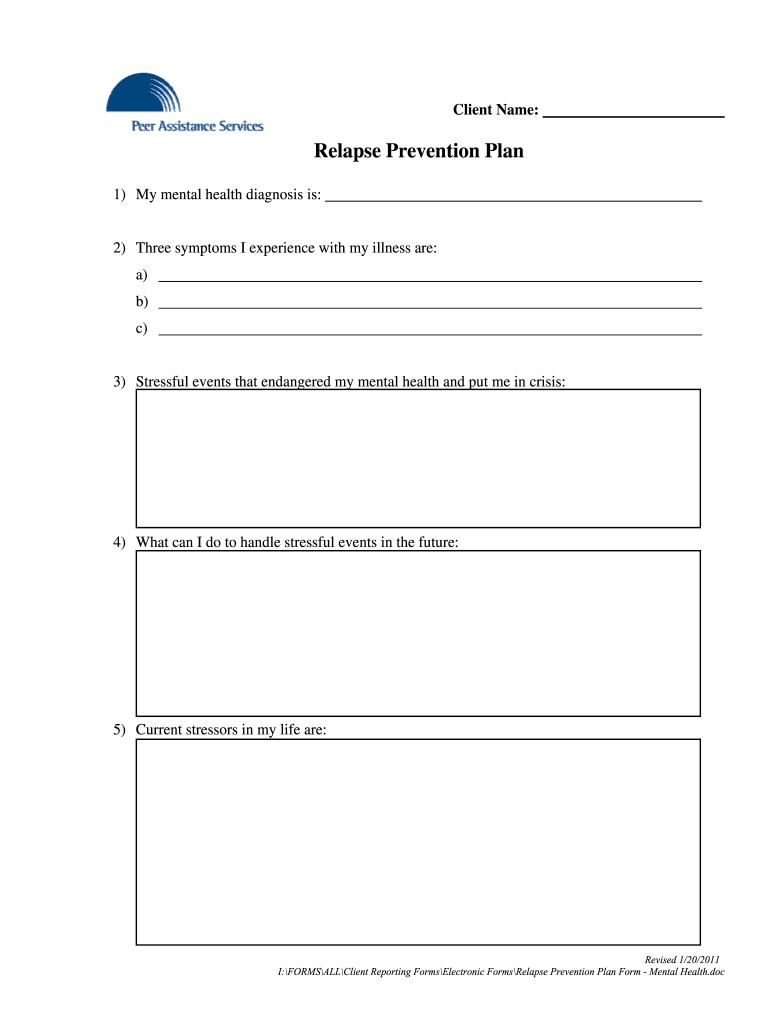 relapse prevention plan worksheet
