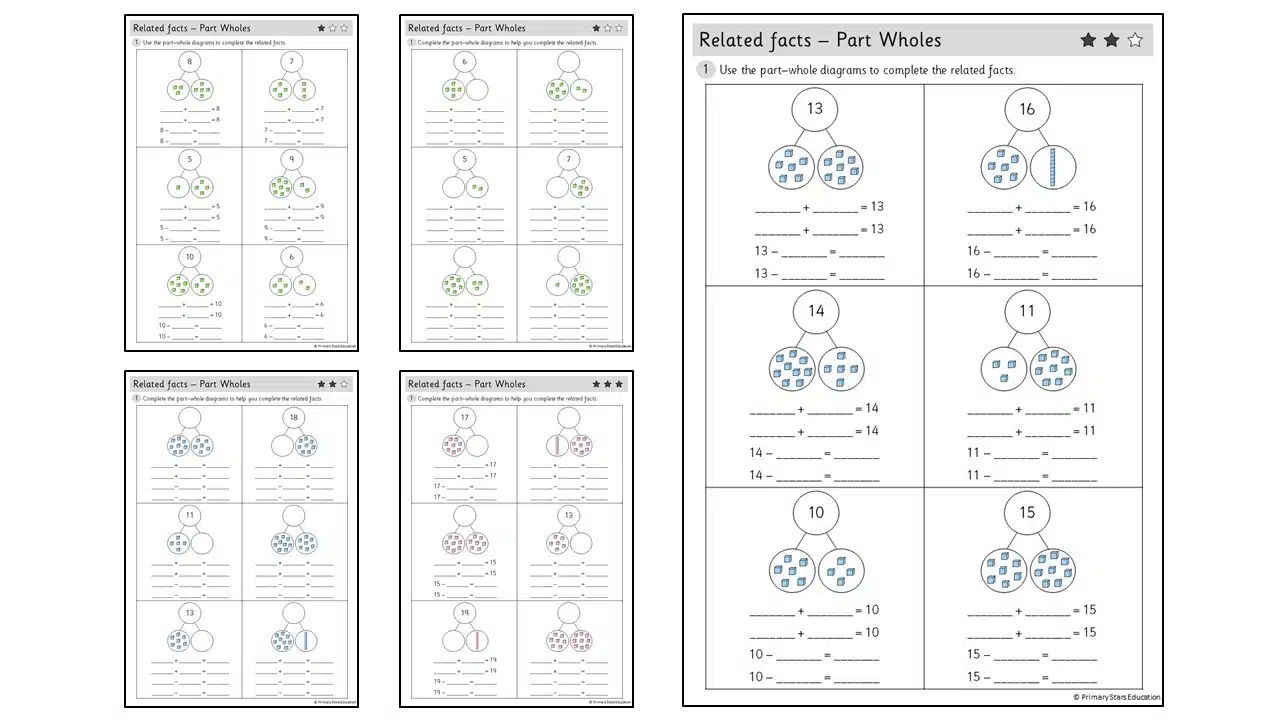 Related Facts Part whole Models Worksheets Primary Stars Education