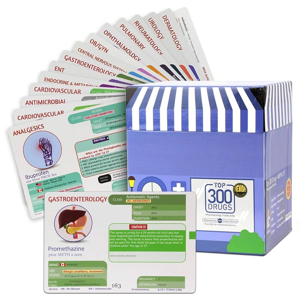 REVISA Top 300 Drug Pharmacology Cards Portable Index Cards With Box Study Review Notes For NCLEX NapLEX Nursing Pharmacy Med School Guide For Clinical Assessment Lab Tin Drug Names 2