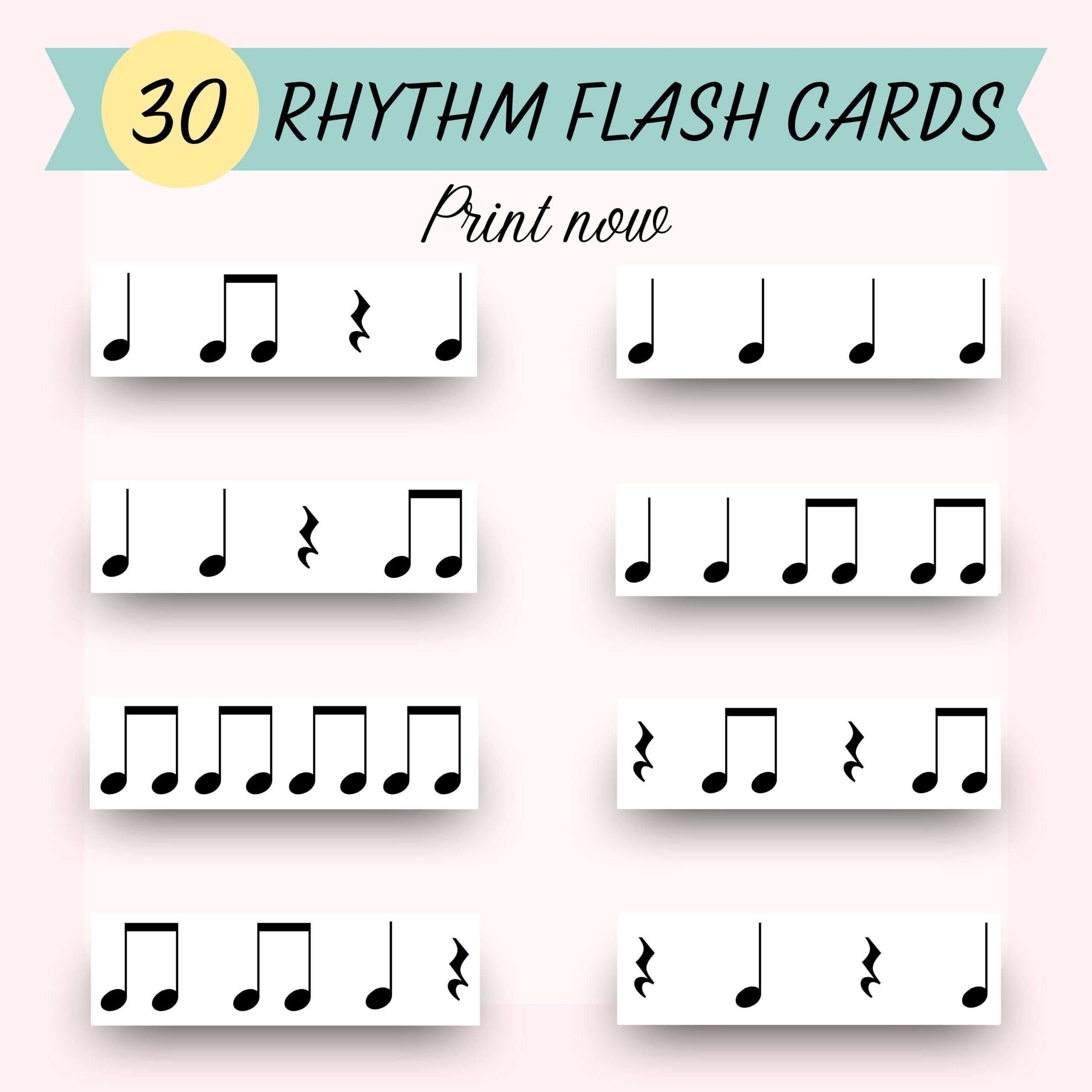 Rhythm Flash Cards set 2 Crotchet Crotchet Rest Joined Quavers Quarter Note Quarter Rest Eighth Note Etsy